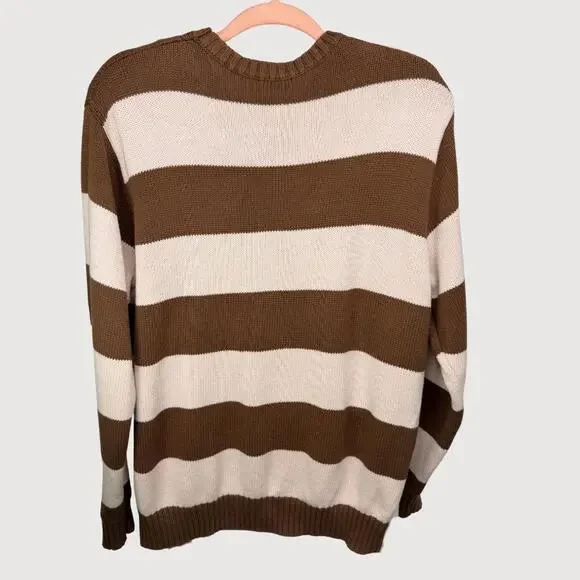 Brandy Melville John Galt Cream Brown Striped Knit Sweater – One Size - Picture 3 of 5
